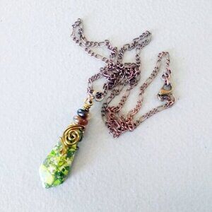 Woodland Vibes! Green Sea Sediment Jasper Pendant Necklace ~ Dainty & Slim